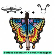 女士活力蝴蝶翅膀披肩和头带套装 - 彩色涤纶和氨纶仙女斗篷，无羽毛，非常适合万圣节服装派对 - 寶藍色 - 查看 20