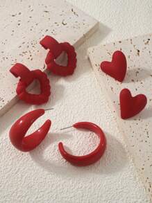 6 件/套波西米亚风格红色心形吊坠耳环，适合女士佩戴，轻质 CCB 材质珠宝适合所有季节，是节日礼物的理想选择，适合日常生活或派对佩戴 - 紅色 - 查看 4