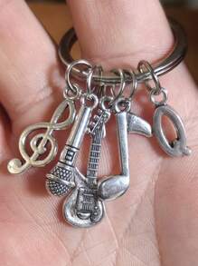 26 个字母音符吉他麦克风吊坠钥匙扣，创意珠宝礼物 - 復古銀色 - 查看 26