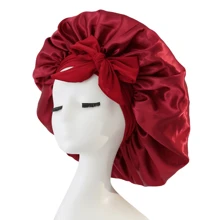 [Pink Satin Bonnet] Soft Luxurious Pink Satin Bonnet - Adjustable Tie Band & Bow Accent, Comfortable Ruffled Design For A Snug Fit, Hair Protection | Satin Cap | Smooth Satin Finish For Women & Men