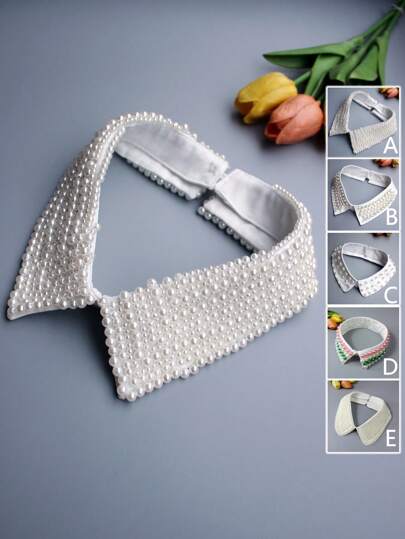 1pc Luxury New Faux Pearl Beaded Collar Necklace, Handmade Embellished Exaggerated Glamorous Detachable Collar, Versatile For Spring, Summer, Autumn & Winter