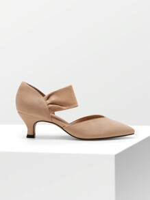 Women's Kitten Heel Pumps Pointed Toe Low Heel Dress Shoes For Work & Weddings, Slip-On Closed Toe Bridal Party Shoes - 杏色 - 查看 7