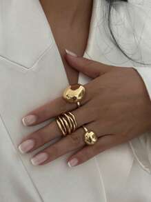 3 件简约朋克风格复古不对称镂空可堆叠戒指首饰套装，适合女性日常佩戴、度假、节日礼物 - 戒指套裝3 - 查看 16