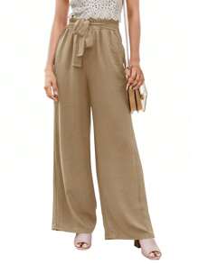 SANOPY Women's Pants,Linen Pants Women,Wide Leg Pants Woman,Women High Waisted Casual Pants Loose Flowy Wide Leg Pants With Pockets - Khaki - View 3