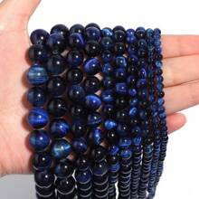 1pc Natural Dark Blue Tiger Eye Stone Round Beads, Fashionable Blue Starry Sky Ocean Dark Blue DIY Jewelry Making, Suitable For Bracelets, Necklaces, Jewelry, Phone Charms, Key Chains, Wholesale Beads - Tiger Eye Stone - View 3