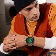 SANDA. Reloj digital de hombre SANDA con esfera de barril, reloj deportivo militar con cuenta regresiva, material de silicona, multifunción impermeable, pantalla LED - Unitalla - Ver 9