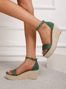 Fashion Comfortable Fashion Versatile Holiday Style Espadrille Platform Wedge Sandals - Green - View 2