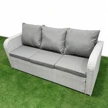 Fimous Patio PE Wicker 6 Seater Outdoor Rattan Furniture Sofa Sets With Rectangular Coffee Table Reclining Chair Loveseat Sofa 3 Seater Sofa Side Table Light Grey - Light Grey - View 2