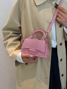 Túi đựng son môi thời trang chất lượng cao, túi vuông mini, túi xách đa năng màu trơn mới cho phụ nữ ngày lễ Thánh Patrick - Hồng - Xem 2