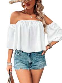 Blusa Tipo Campesina Hombros Descubiertos - Blanco - Ver 1