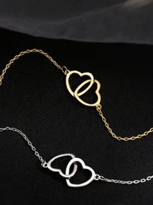 1件装女士双心吊坠项链，时尚不锈钢光滑亮泽不褪色饰品，适合女性，节日、生日皆宜 - 情人节送给她的最佳礼物 - 彩色 - 查看 2