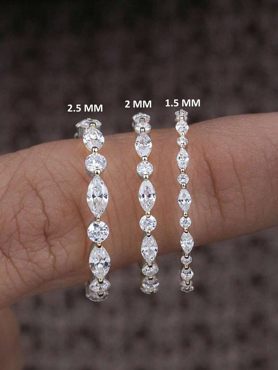 ESBERRY 1 PC 1.5 MM -2.5MM Marquise And Round Cut Wedding Band Half Eternity Band Half Circle Of Diamond Stackable Band Single Prong Wedding Band
