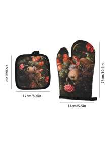 2pcs Thickened Polyester Heat Resistant Oven Gloves, Printed Oven Mitts For Kitchen Baking, Microwave Use, Non-Slip Kitchen Tools, Festive Holiday Cooking Gifts Friendly For Home And Kitchen Organization - Multicolor - View 3