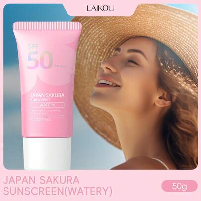 LAIKOU 1瓶莱寇日本樱花亮白防晒乳液，50克 SPF50 PA+++，防水面部及身体防晒霜，有效阻隔紫外线，适合旅行、露营、徒步、户外活动、海滩、夏季护肤，女士及女孩礼品套装