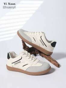 女士户外休闲运动鞋，金属扣装饰，人造革，系带，舒适时尚，2024年秋季新款 - 黑色 - 查看 3