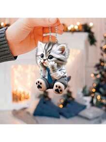 Colgante de gato de acrílico de 8 cm - Perfecto para el coche, la mochila y la decoración del hogar | Regalo ideal para Pascua o el Día de la Madre - Negro - Ver 6
