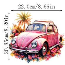 复古老爷车图案，时尚新颖熨烫转印补丁，衣服、包、帽子、枕头等的 DIY 贴花。