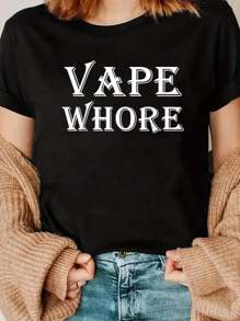 Vape  Funny Adult Vaping Gag Prank Joke For Vape T-Shirt 100% Cotton Women's Fashionable Casual Round Neck Funny Short Sleeved T-Shirt - Black - View 1