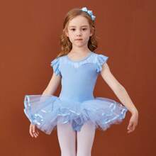 Vestido de bailarina azul tutu para meninas adolescentes, vestido de princesa para dança, balé, saia escolar elegante e simples, roupa esportiva, saia tutu de renda com manga bufante de malha para festas, aniversários e apresentações