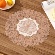 1 件/4 件/6 件圆形 PVC 半花图案家用厨房防水防油防滑餐桌垫，可水洗，适用于酒店、餐厅、节日装饰