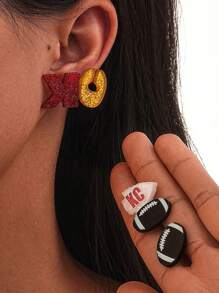 3Pairs/Set Acrylic Earrings, Personalized KC Football Shape Earring Accessories - Multicolor - View 7