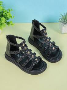 1 par de sandalias de diseño simple y de moda de unicolor para niñas, adecuadas para primavera y verano