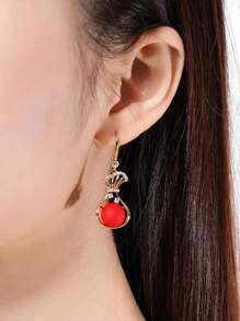 1 Pair Red Good Luck Bag Earrings For Women, Fashion Earrings Pendant, Autumn/Winter Style, Versatile And Suitable For Brides, Pearls Decor, Viral