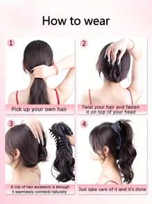 蝴蝶结发爪夹、蓬松卷曲高马尾发卷、编织发髻发型配件 - 彩色 - 查看 7