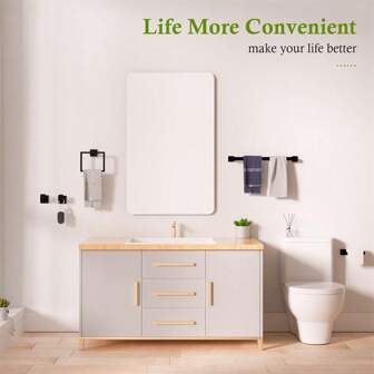 Juego de 5 piezas de accesorios de baño con barra para toallas, aros para toallas, ganchos para ropa y portarrollos de papel higiénico con estante, en acabado níquel cepillado. Montaje en pared de acero inoxidable para decoración y organización del baño en el hogar. Decoración de otoño y vuelta al cole.