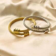 1 pieza Brazalete de acero inoxidable de moda tipo abierto, brazalete tipo bangle envuelto, accesorio de pareja vintage punk