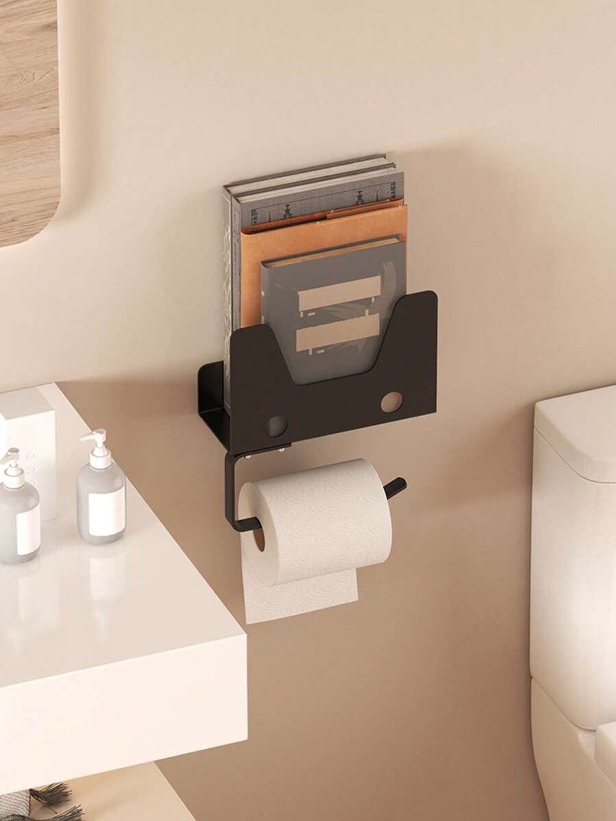 1 件创意自粘式壁挂式卫生纸架，节省空间的浴室收纳架，用于整理和储存卷纸和书籍，家居装饰收纳架，多功能浴室架 - 彩色 - 查看 1