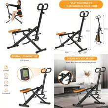 Rower-Ride Exercise Trainer With Adjustable Resistance Bands And LCD Monitor Foldable 265 Lbs Capacity Full-Body Workout For Squats Legs Back Abs Black - Black-Orange1 - View 1