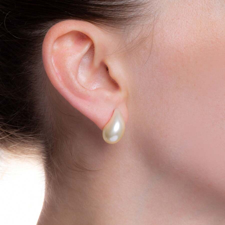 MEDIUM PEARL VIRGULA DROP EARRING GOLD PLATED - Gold - View 1