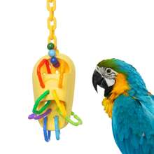 Grand jouet à mâcher interactif pour perroquet, en matériau de pantoufle doux, avec perles en bois, anneaux géométriques en plastique multicolores, pour l'exercice, le mâchage et le déchirement amusant, convient pour les conures du soleil, les lorikeets arc-en-ciel, les eclectus, les cacatoès, les grises d'Afrique, les aras