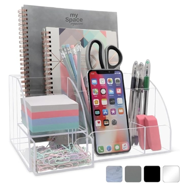 Clear Acrylic Desk Oganizer, 9 Compartments, Office Supplies And Desk Accessories Organizer, Home Decor Desktop Organizer (Clear)