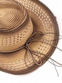 1 pieza Sombrero de paja tipo Panamá casual y bohemio con bloques de color, protección UV y a prueba de viento, versátil para hombres y mujeres, para todas las estaciones