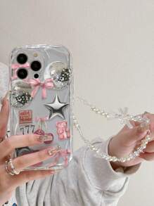 Lanyard Cartoon Lippen Muster transparente Creme Wellen Rand Kette einfache stoßfeste dicke Handyhülle geeignet für iPhone 16/16 Pro/16 Pro Max/16 Plus/15 XR/7/8, geeignet für Redmi 10, Redmi Note 114G, Redmi 11Lite A53tpuA14/A23/S23ULTRA S24 A14 A15 S23 A73, geeignet für Redmi Handyhülle