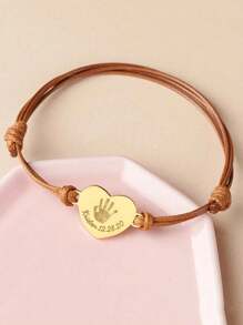 1 szt. Niestandardowa bransoletka ze stali nierdzewnej z odciskiem dłoni, skórzana bransoletka z odciskiem dłoni, prezent na dzień matki, spersonalizowane odciski stóp w kształcie serca, biżuteria dla nowych mam