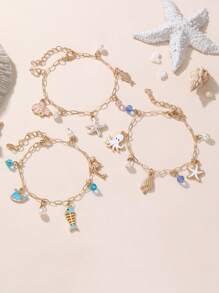 1pc Beach & Holiday Style Sea Series Shell, Starfish, Fish, Conch Pendant Bracelet For Girls - Multicolor - View 1