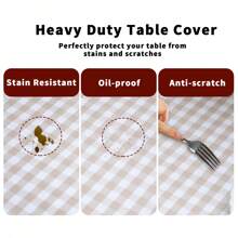 eluckya Rectangular Checkered Tablecloth, Stain-Resistant And Wrinkle-Resistant Washable Polyester PVC Tablecloth, Suitable For Table Decoration, Kitchen Decoration, Wedding Party, Autumn Picnic, Halloween Decoration, Christmas Decoration, Restaurant Tablecloth - Kaki caro nhỏ màu sáng - Xem 5
