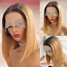 Human Hair Elegant Ombre Blonde Bob Wig For Women 1B27 Color - 13x4 Lace Front, Dark Roots To Light Tips, Straight Style, Versatile Short Wig