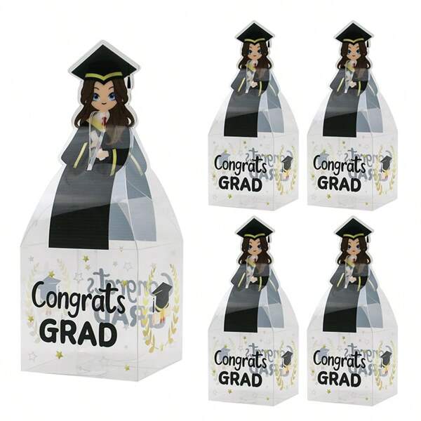 20 piezas Caja de regalo transparente con forma de birrete de graduación, cajas para dulces como obsequios de fiesta de graduación