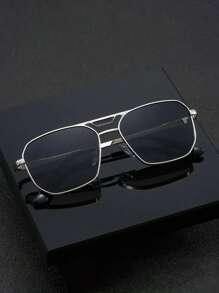 Gafas de moda con puente doble y parte superior plana cuadrada, con montura de metal, accesorios unisex para deportes al aire libre, fiestas, vacaciones, viajes, conducción, pesca y fotografía