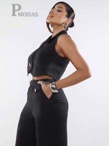 CONJUNTO DUAS PEÇAS ALFAIATARIA CALÇA PANTALONA ELEGANTE E COLETE