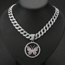 Phụ kiện Hip Hop Hot Hip Hop Hiphop Đầy đủ hợp kim Rhinestone Mặt dây chuyền bướm hồng thời trang Unisex - Cây cung - Xem 4