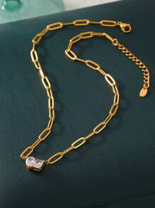 1 pieza Collar con colgante de clip de papel enchapado en oro de 18K con circonita cúbica, regalo perfecto para mujeres de moda