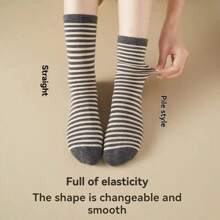 5/10/20 Pairs Mid-Calf Socks, Striped Mid-Calf Socks For All Seasons, Cute & Simple Mid-Calf Socks With Sweet College Style, Versatile - Multicolor - View 3
