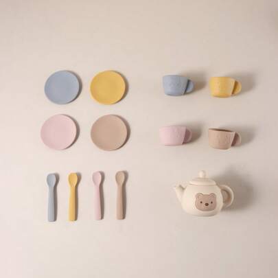 13 Pieces Baby Play House Silicone Toys, Kitchen Tea Set Realistic Toys For Kids, Toddlers, Boys & Girls Birthday Gift