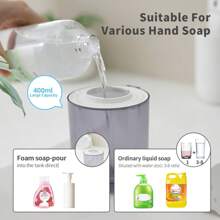 1 st. 400 ml oplaadbare zeepdispenser voor in de badkamer met automatische sensor, wandmontage, inclusief oplaadkabel en lijm voor wandmontage