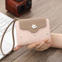 Women Fresh Printed Letter Design Wallet Floral Metal Decor Simple Zipper Closure Multi-Functional Card Slots For Students Back To School Daily Use Gift Wristlet For WomenWallet Mini Wallet Purse Wallet Small Wallet